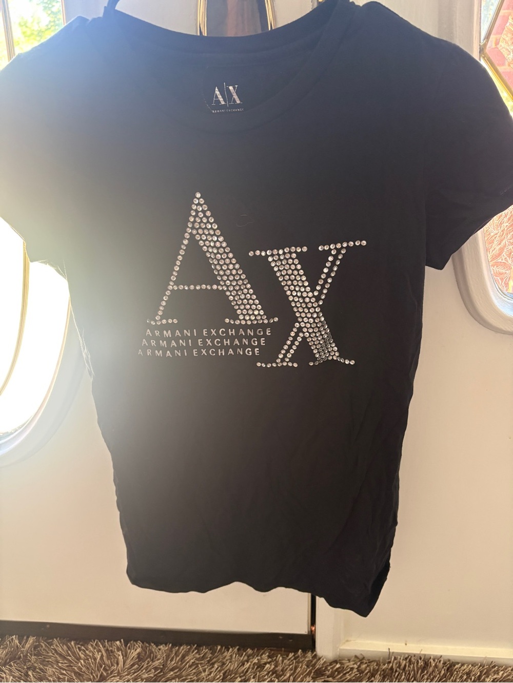 Y2K Armani Exchange Black Tee with Rhinestone AX Logo